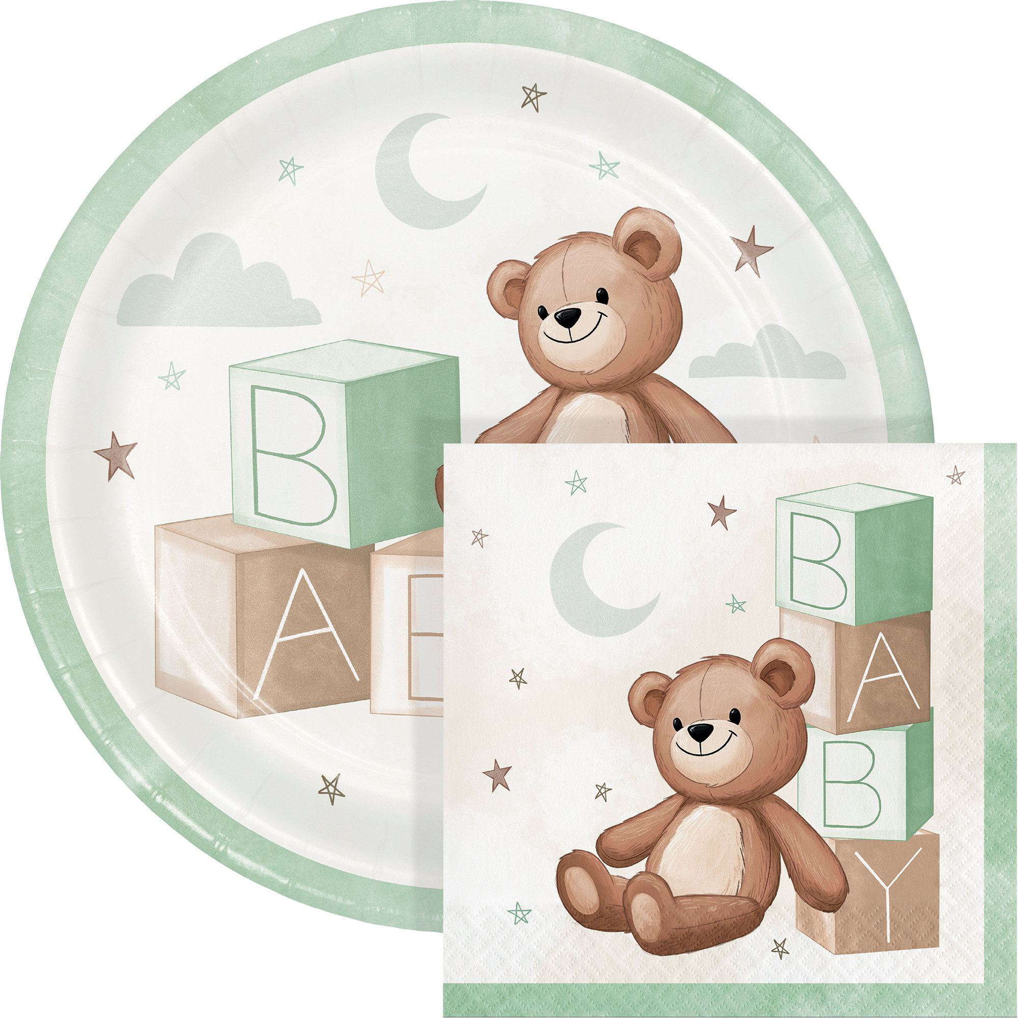 Creative Converting Teddy Bear Baby Shower Plates and Napkins, Serves