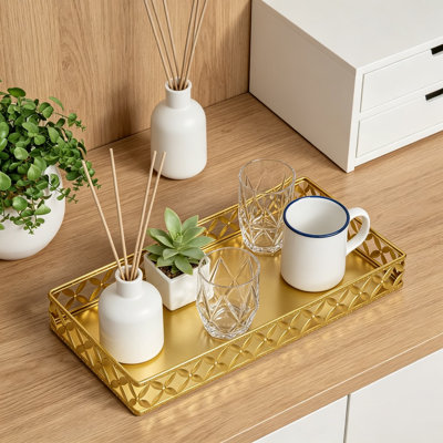 Petit plateau de meuble-lavabo rectangulaire pour comptoir de salle de bain, plateau de rangement décoratif de 11 pouces pour le parfum, le maquillage, les cosmétiques, les bijoux, plateau durable en métal noir avec pieds antidérapants