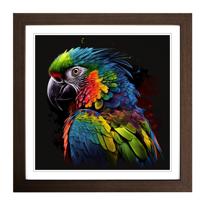 Parrot - Single Picture Frame Print on Wood, Walnut