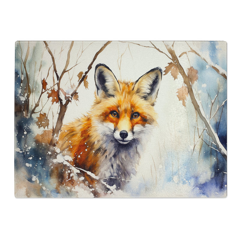 Fox Watercolour Art  Glass Chopping Board
