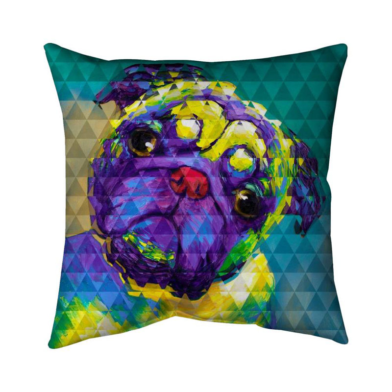 Geometric curious pug - 26"x26" Throw pillow cover - Poly twill - Print on demand, Pillow Cover Only - No Insert, 26" x 26"