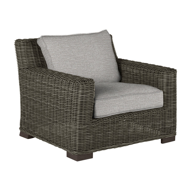 Rustic Woven N-Dura Resin Wicker Outdoor Lounge Chair, Gris ardoise, Welt, Caramel tweed
