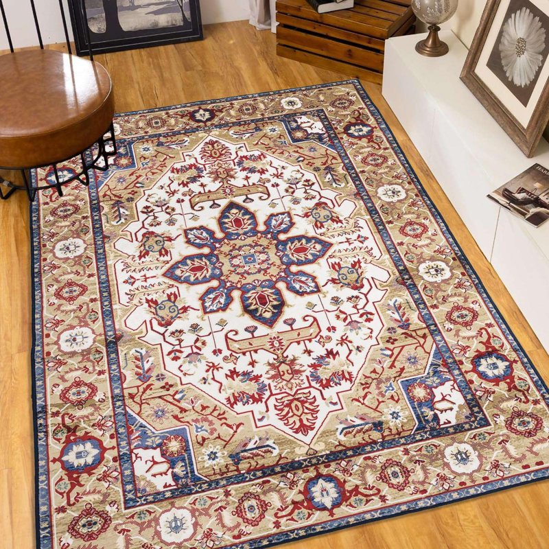 Tapis lavable antidérapant rétro Bohemian, Rectangle 6 pi x 9 pi