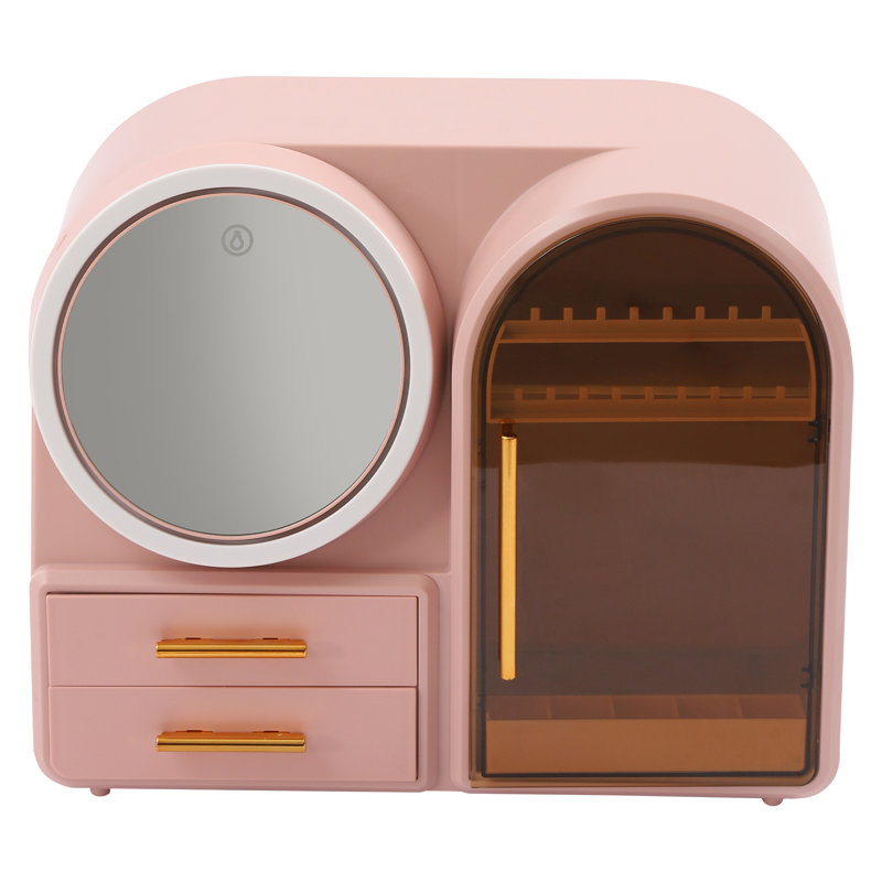 Organisateur de maquillage avec lumière DEL et miroir, Rose