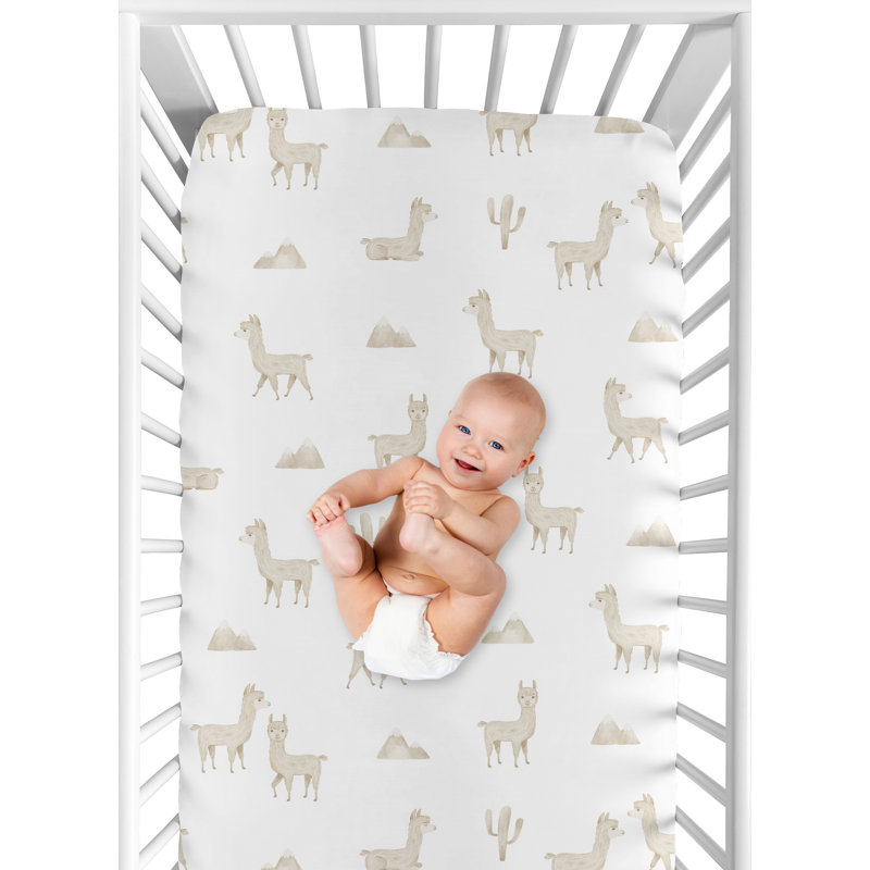 Taupe and White Boho Llama Print Microfiber Crib Sheet