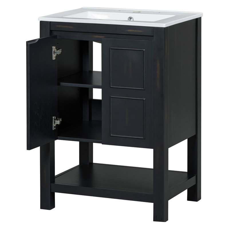 Meuble-lavabo compact et lavabo en céramique de style rétro