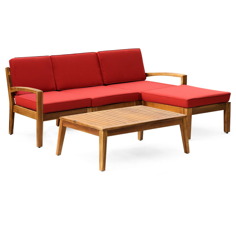 Mobilier d'extérieur rouge avec canapé modulaire et table basse - Bois, coussins d'eau et tissu