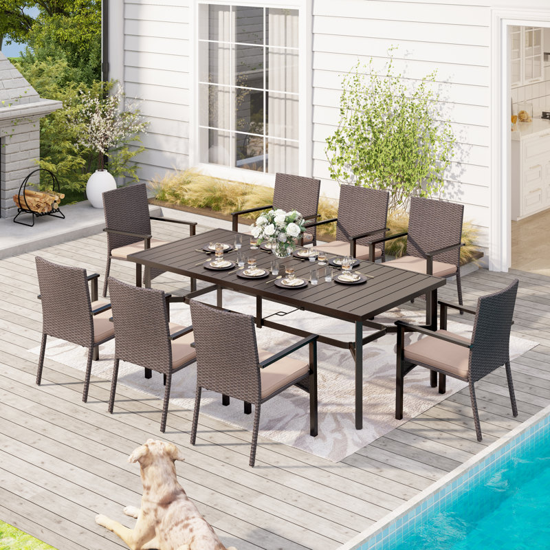 Sutiya 8 - Person Patio Dining Set with Rectangular Table , Cushions Included, Beige