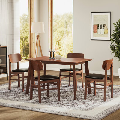 5 Pieces Dining Table Set 1 Dining Table And 4 Chairs Rustic Retro Solid Rubberwood Table And Breakfast Upholstered Stools For Home Kitchen Dining Roo -  Corrigan Studio®, 485204497D244D9FB7C46D9763BB4960