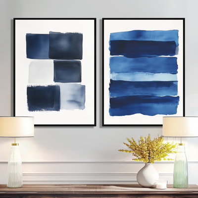 Toile bleu marine, art mural abstrait indigo 2 pièces, horizon indigo