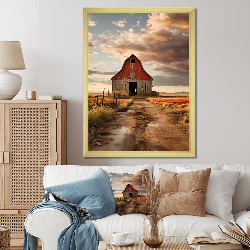 Audey " Barns Rustic Charm IV ", Gold Single Picture Framed, 32" H x 24" W x 1" D