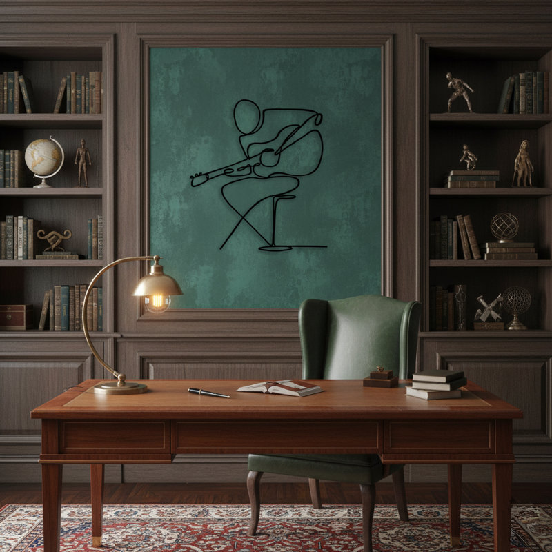 Décoration murale homme en métal avec guitare