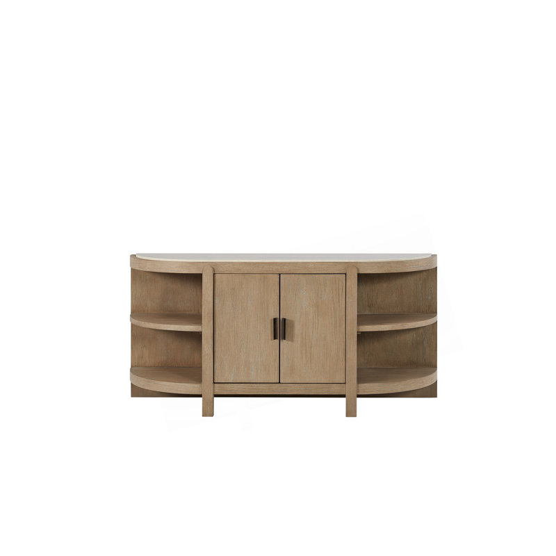 Curved 2-Door Console Table W/ Marble Top