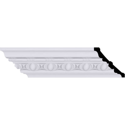Endurathane Jackson Egg and Dart Crown Moulding, 3 3/4"H x 3 7/8"P x 5 3/8"F x 94 1/4"L, (2 3/8" Repeat), Factory Primed