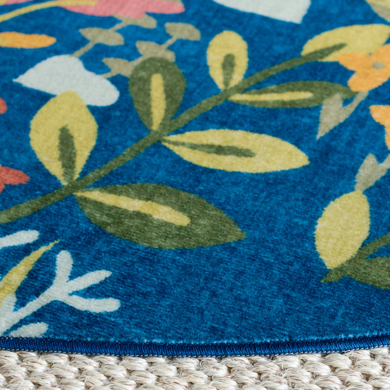 Msrw Floral 192 Performance Machine Washable Floral Rug, Round 6'