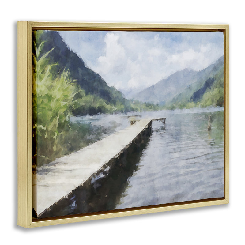Cadre flottant Dappled Lake Dock, design par Kim Curationa, H 25 po x l 31 po, Cadre flottant métallique doré
