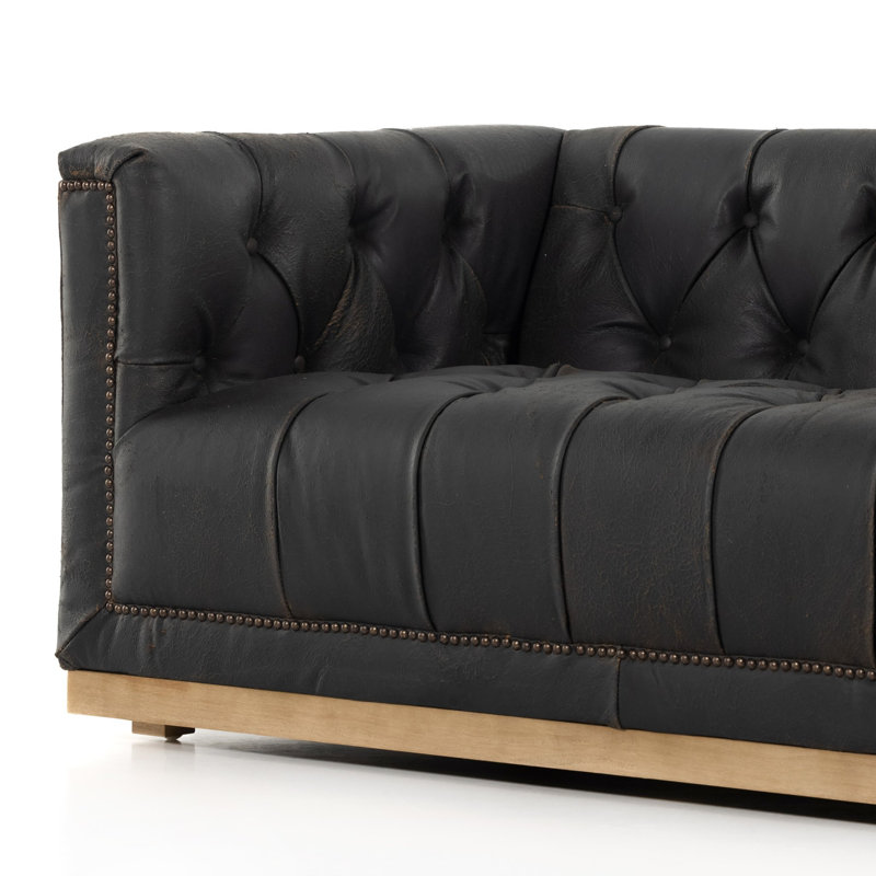 Maxx Sofa, Destroyed Black Top Grain Leather, 95"