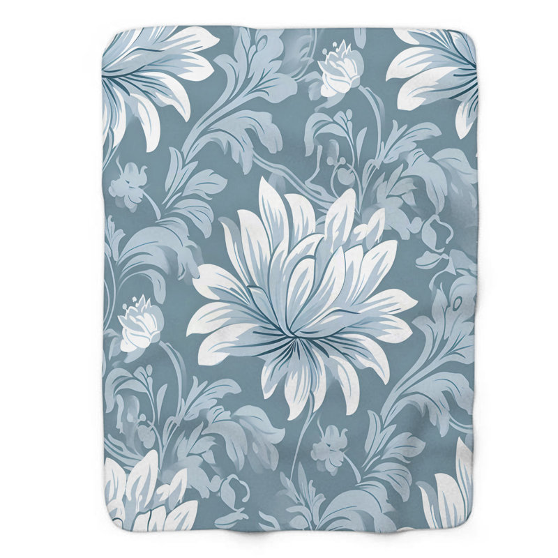 Dusty Azure Blossoms - Couverture sherpa de qualité supérieure 1 pièce, Jeté