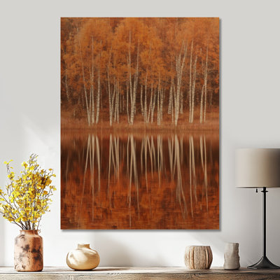 Birch Tree Lake in Autumn II - Nature, art mural en bois