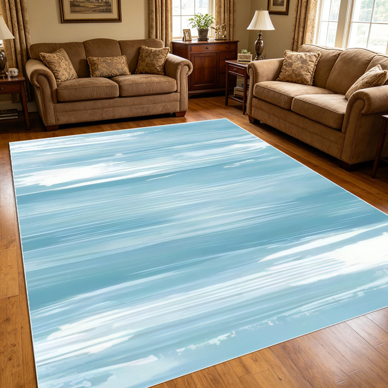 1PC Abstract Sky Blue Brush Stroke area rugs for Living Room, Soft and Comfortable, Suitable for all seasons, easy-to-maintain, machine washable Indoor floor mat, Under Table Farmhouse suitable for dining room, bedroom, home office, entryway, patio,