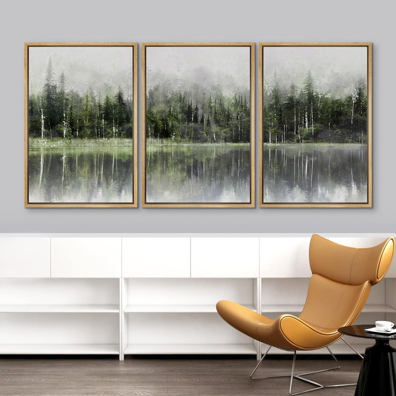 Photographie de paysage naturel lac de montagne vert forêt Misty Emerald, Naturel, H 24 po x l 48 po