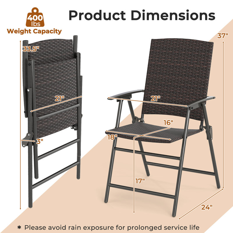 Ensemble de 2 chaises d'extérieur pliantes avec accoudoirs et chaises portatives en métal