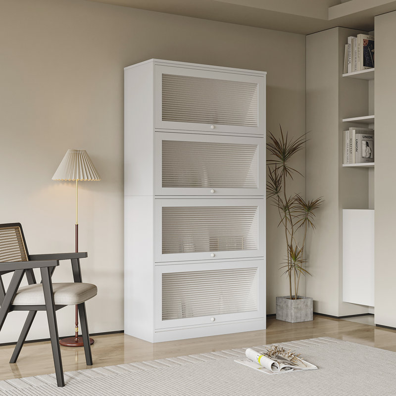 Armoire de rangement de bureau à portes en verre MM, Blanc