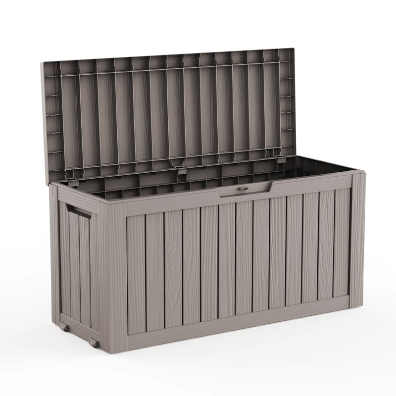 46.09"W 75 Gallon Water Resistant Resin Lockable Deck Box(Light Brown/Gray), Light Brown (Gray)