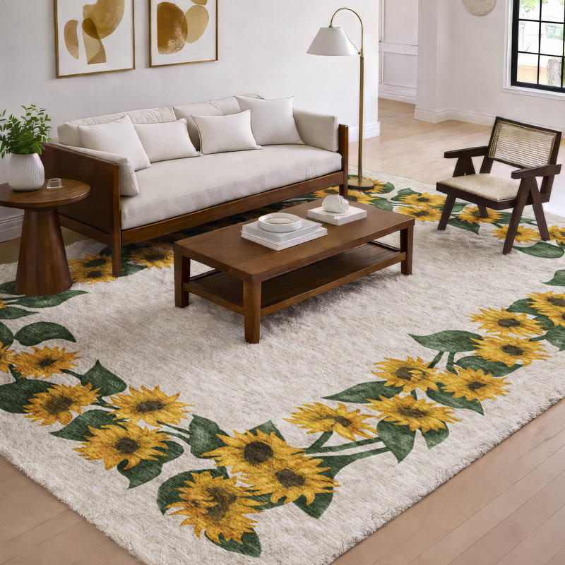 Tapis à bordure tournesol de qualité supérieure lavable à la machine Dream Shag ADS172, 10 pi x 14 pi
