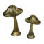 Figurines de champignons dorées de style éclectique, ensemble de 2, en aluminium moulé, pour étagères, hauteur 18 cm.