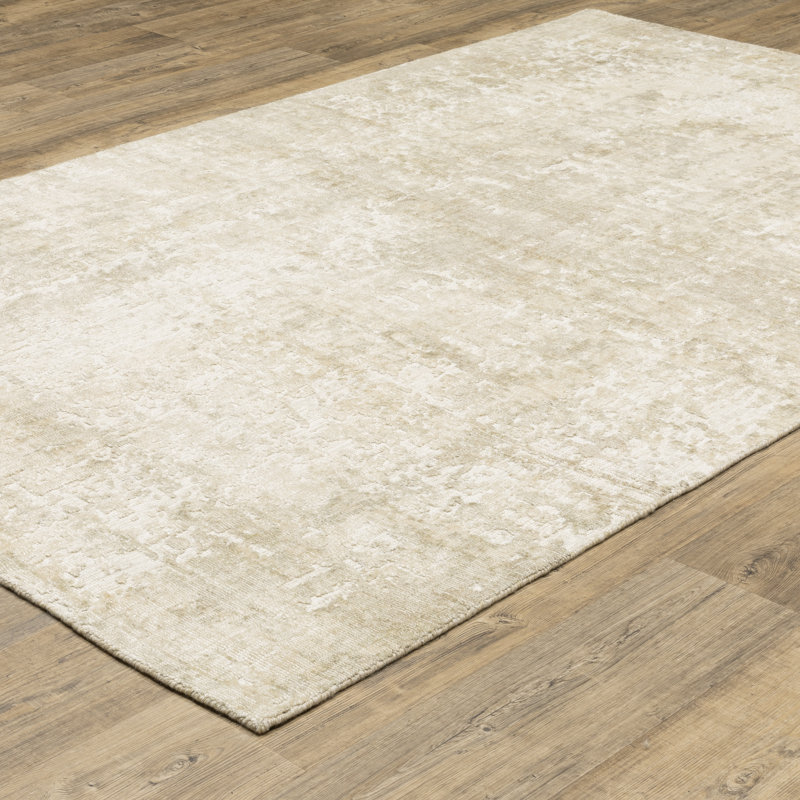 Tapis texturé en mélange de bois ivoire / beige Azaiah, Rectangle 10 pi x 14 pi