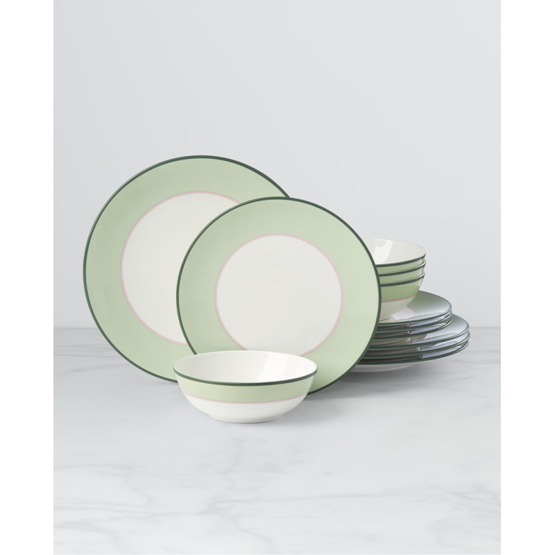 Make It Pop 12pc Dinnerware Set, Green/Pink, Pink/Green