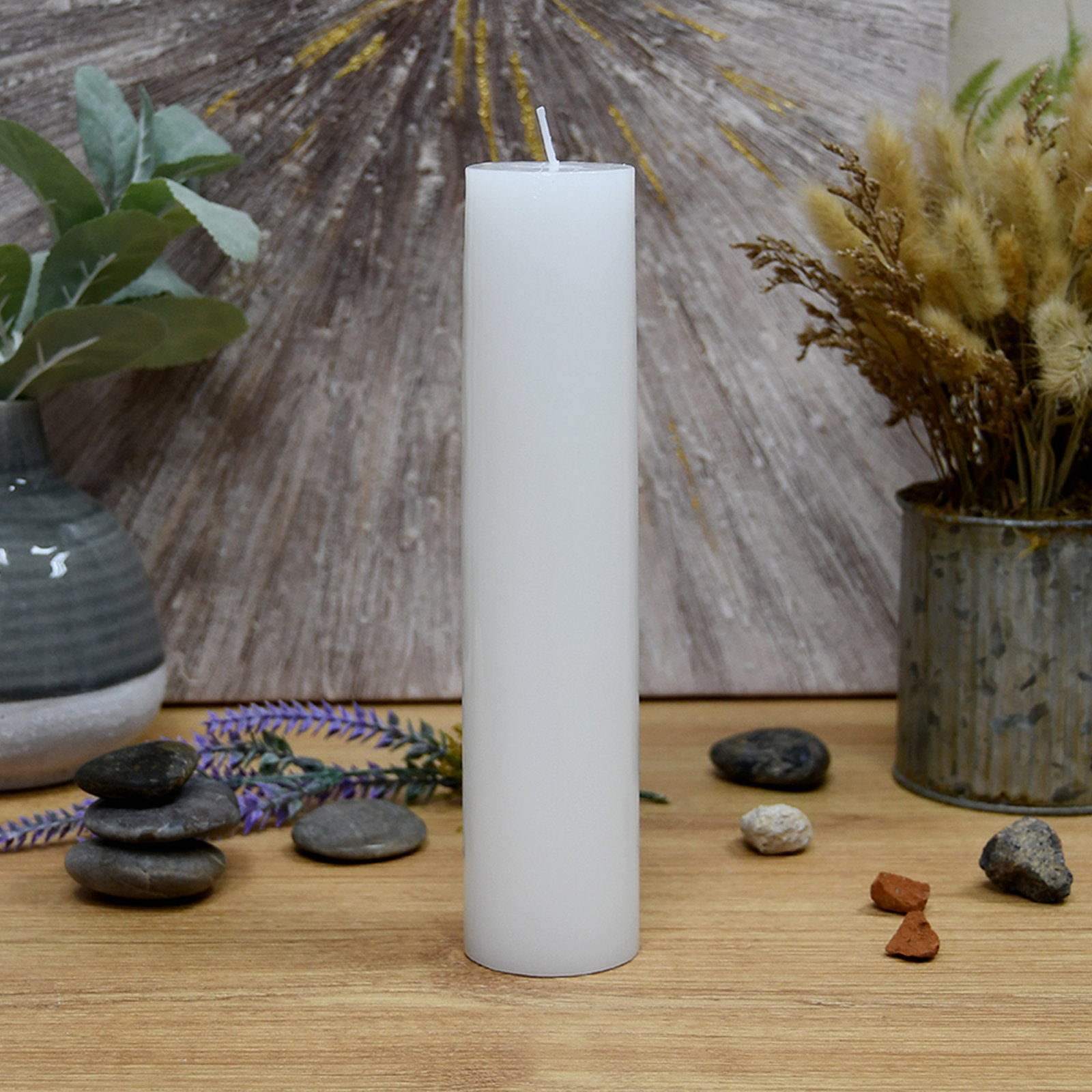 Oliva Unscented Pillar Candle, White, 1, 9" H x 2" W x 2" D