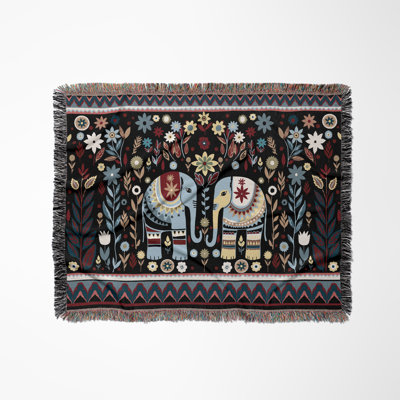 Cece Elephant Cotton Blend Blanket Throw