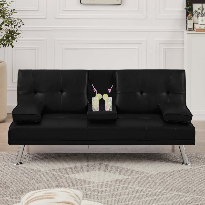 Canapé-lit de bureau multifonctionnel en cuir avec table basse, conception à double pli, postures réglables, Noir