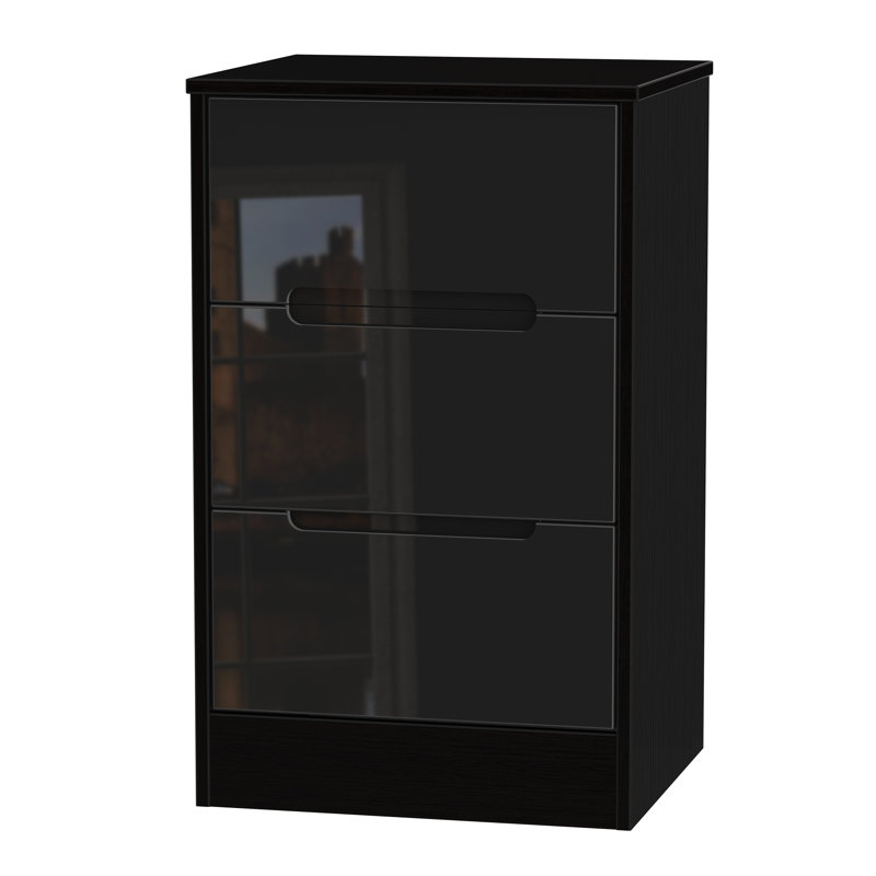 Fully Assembled Vernon 3 Drawer Bedside Table, Black Gloss