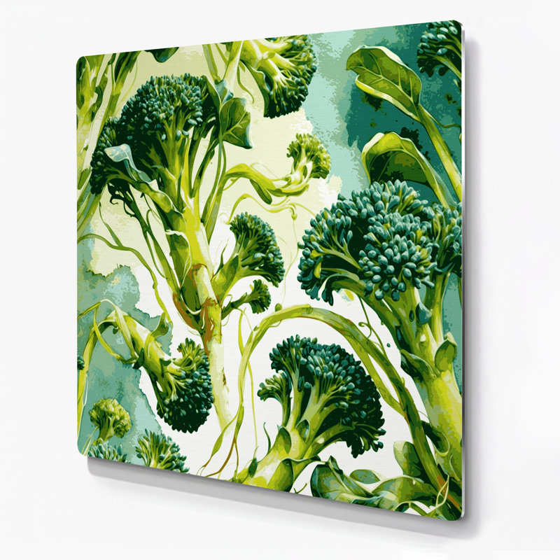 Art mural vert en métal légumes choux broccoli, H 12 po x l 12 po