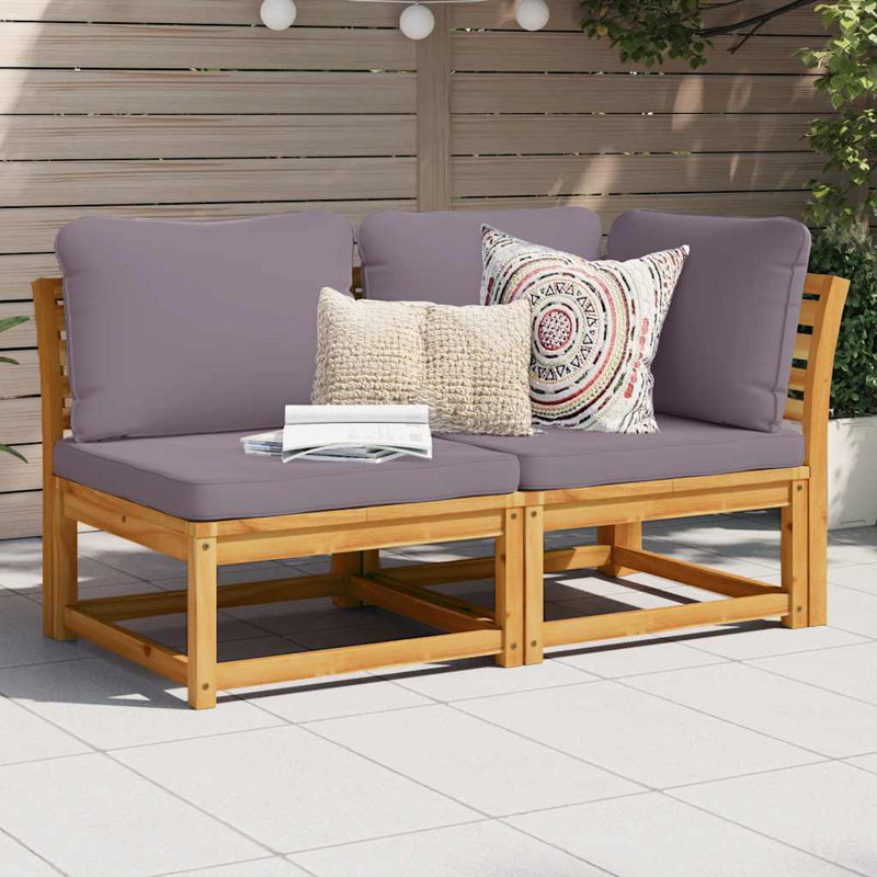 Winston Porter 2 Piece Patio Lounge Set With Cushions Solid Wood Acacia, Dark Gray