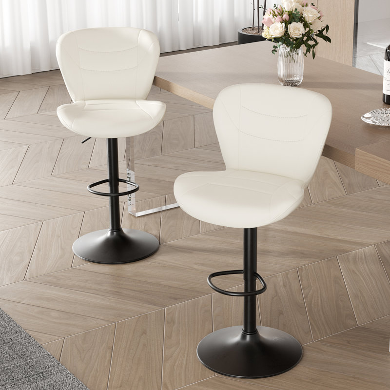 Adjustable Height Counter Stool with Metal Frame, White