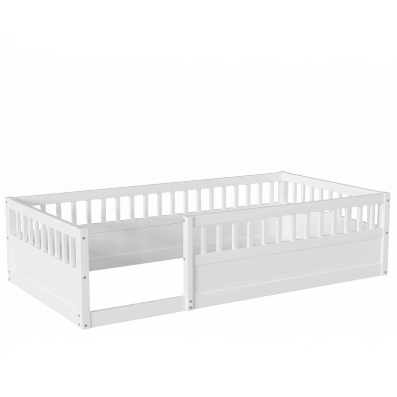 Base de lit au sol avec clôture, Blanc
