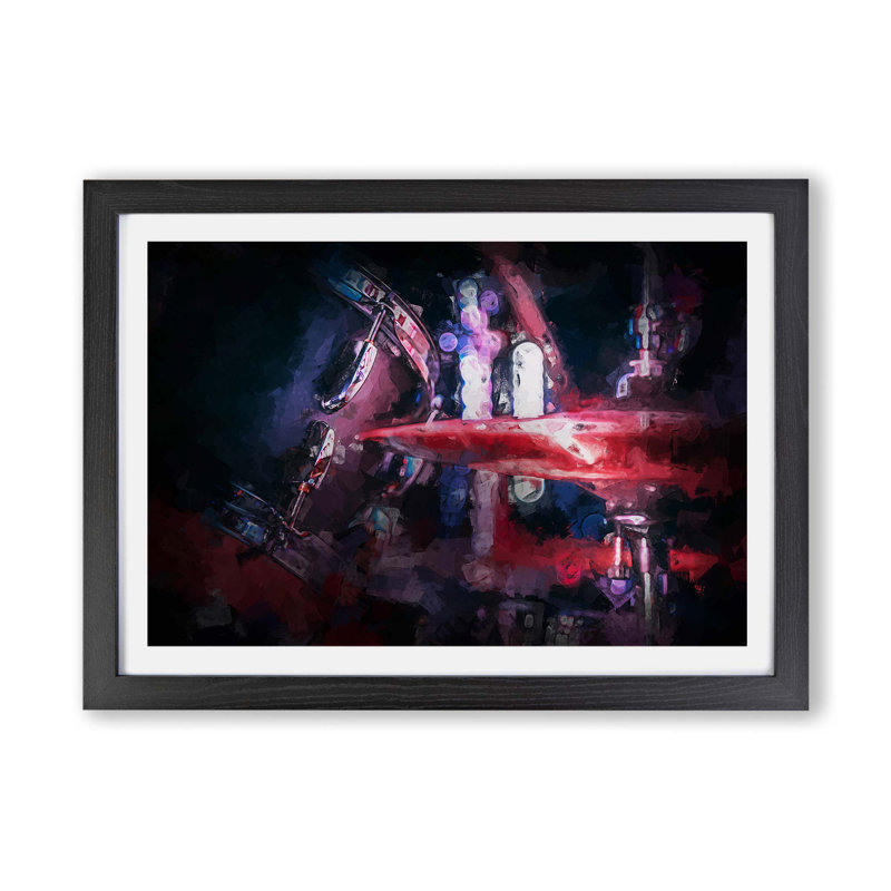 Drum Kit - Framed Print, 62cm H x 87cm W x 2cm D, Black