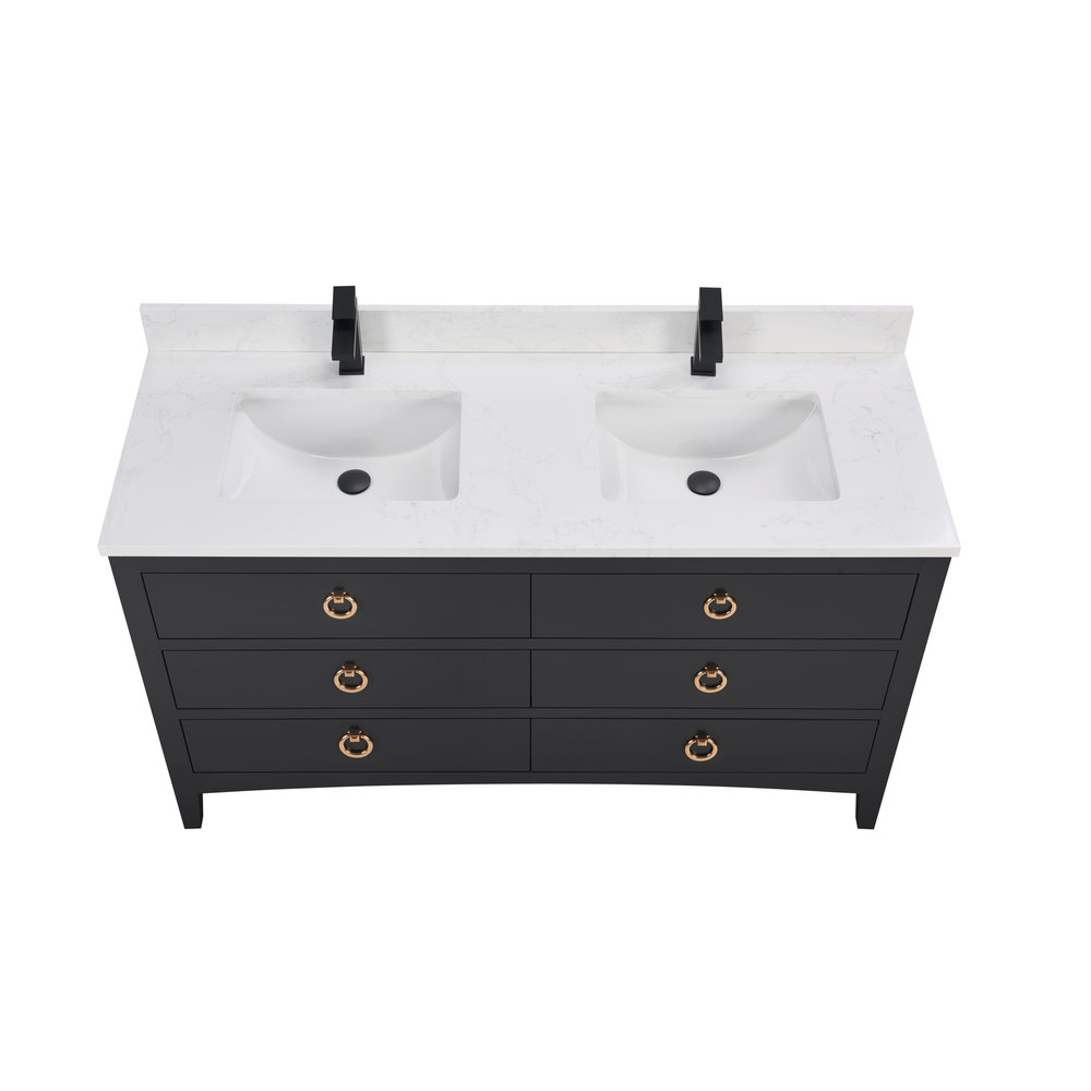 Newnam 60" Oak Double Bathroom Vanity, Tricorn Black, Rose Gold
