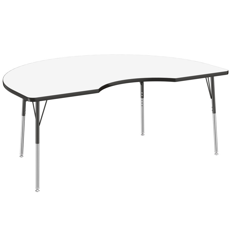 Table d'activité demi-lune effaçable à sec avec pieds réglables - blanc / noir, Tableau blanc / noir, Haricot