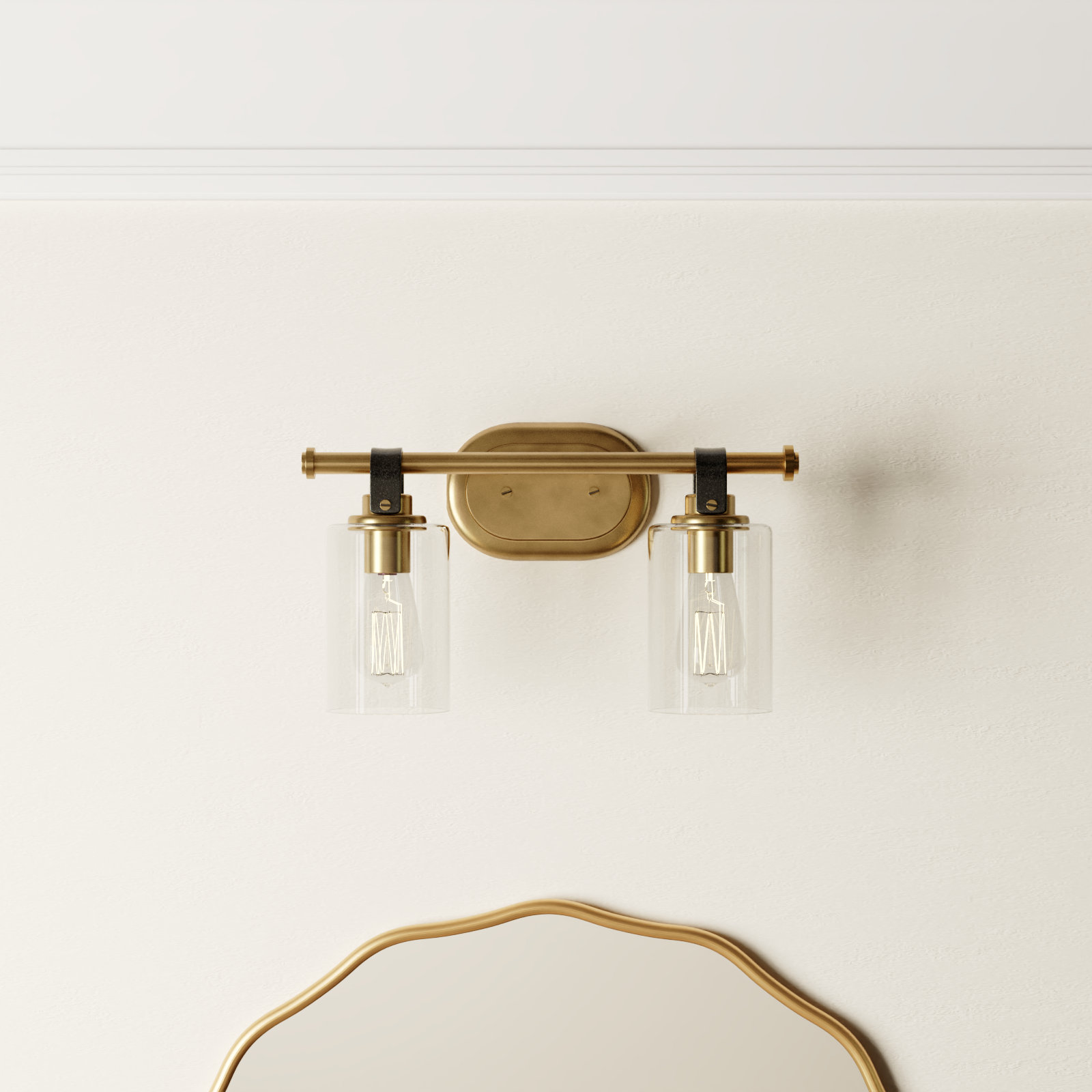 April 2 Light Transparent Dimmable Vanity Light, Heritage Brass