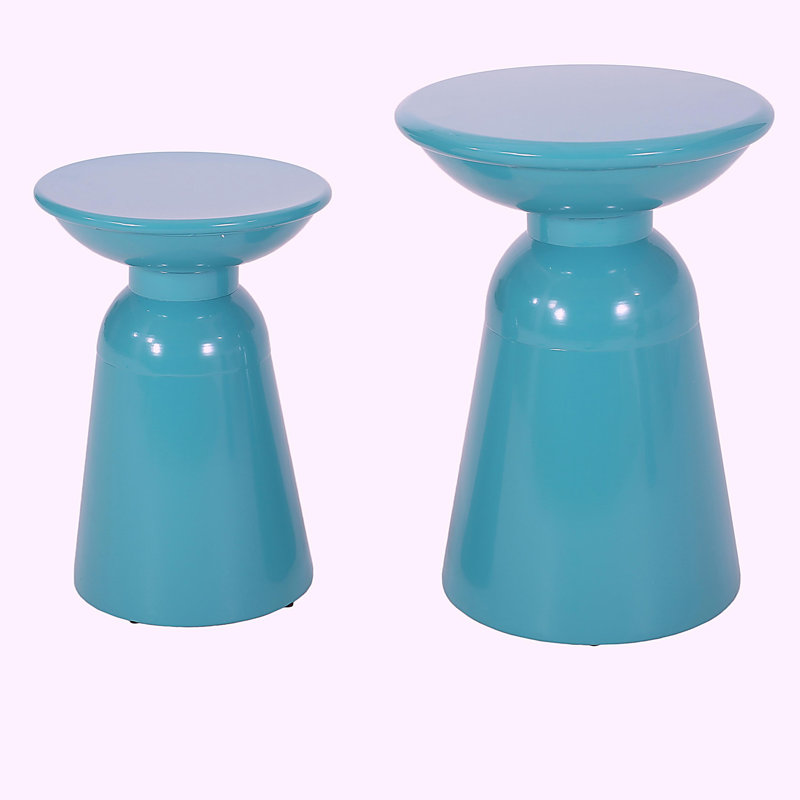 Metal edge table, 2-piece set, Teal