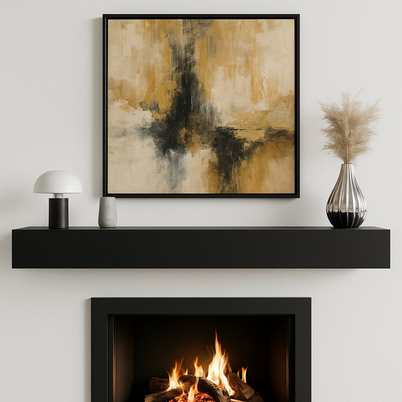 Fireplace Mantel, Modern Design, Wall-Mounted Floating Shelf, Black, 72"H x 8"W x 6"D