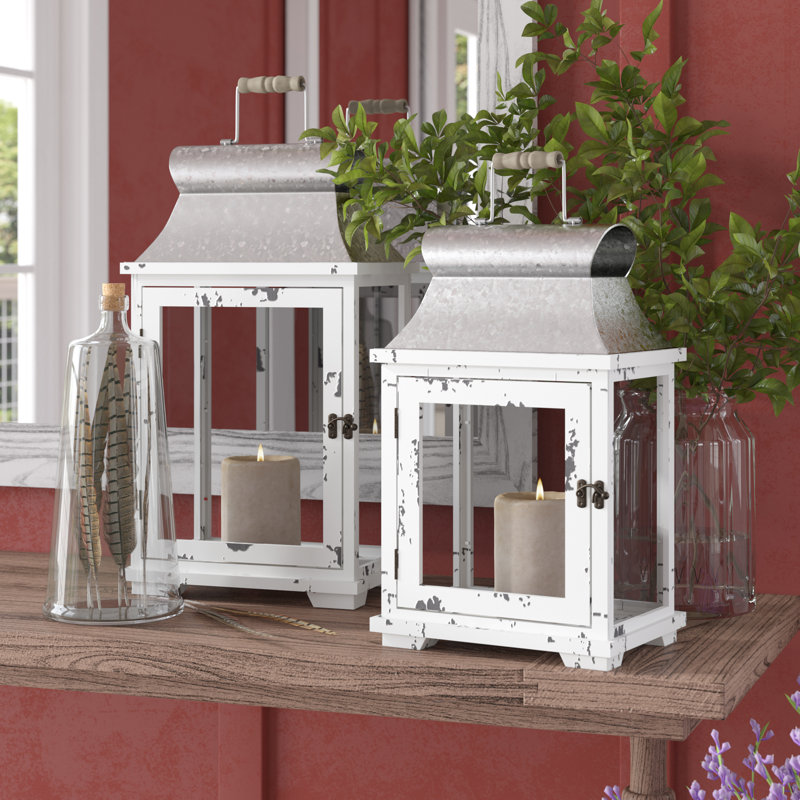 S / 2 lanternes rustiques pour bougies électroniques Evelyn - blanc / argent