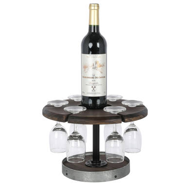 Amyna 3 Bottle Solid Wood Tabletop Wine Bottle & Glass Rack in Brown Ebern Designs