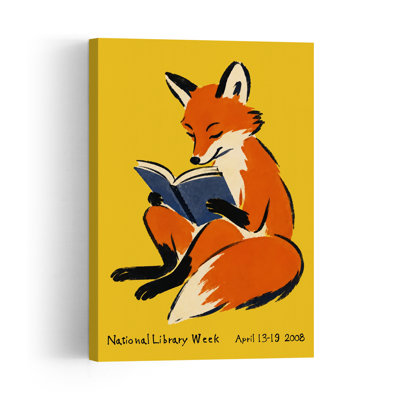Cozy Fox Reading Book Whimsical Contemporary Fox Forest Nature Wall Art Print
