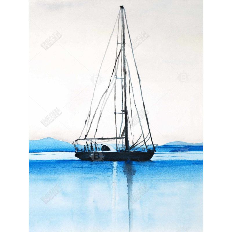 Voilier sur toile d'eau calme - bateau blanc, décoration intérieure